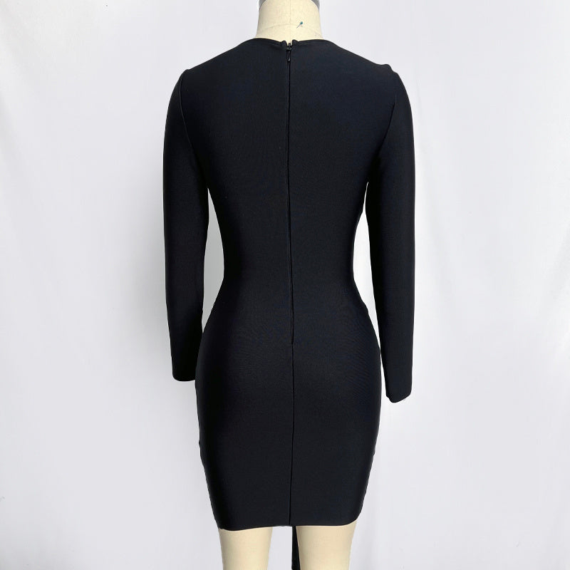 Red Embellished Long Sleeve Bodycon Dress H6266