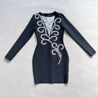 Red Embellished Long Sleeve Bodycon Dress H6266