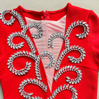 Red Embellished Long Sleeve Bodycon Dress H6266