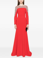 Red Embellished Long Sleeve Maxi Dress H6726