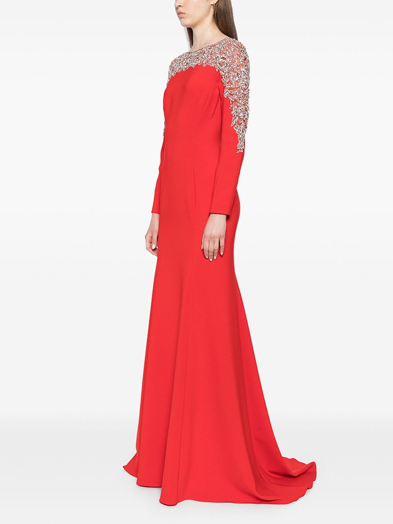 Red Embellished Long Sleeve Maxi Dress H6726