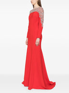 Red Embellished Long Sleeve Maxi Dress H6726