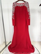 Red Embellished Long Sleeve Maxi Dress H6726