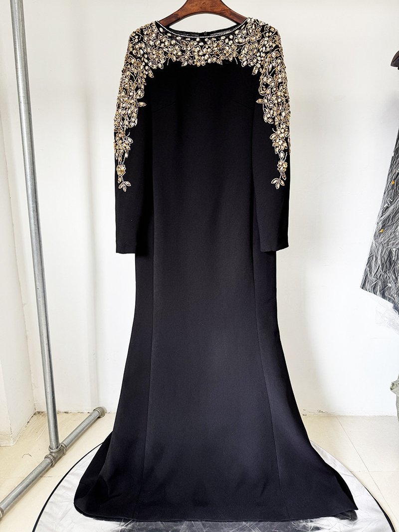 Red Embellished Long Sleeve Maxi Dress H6726