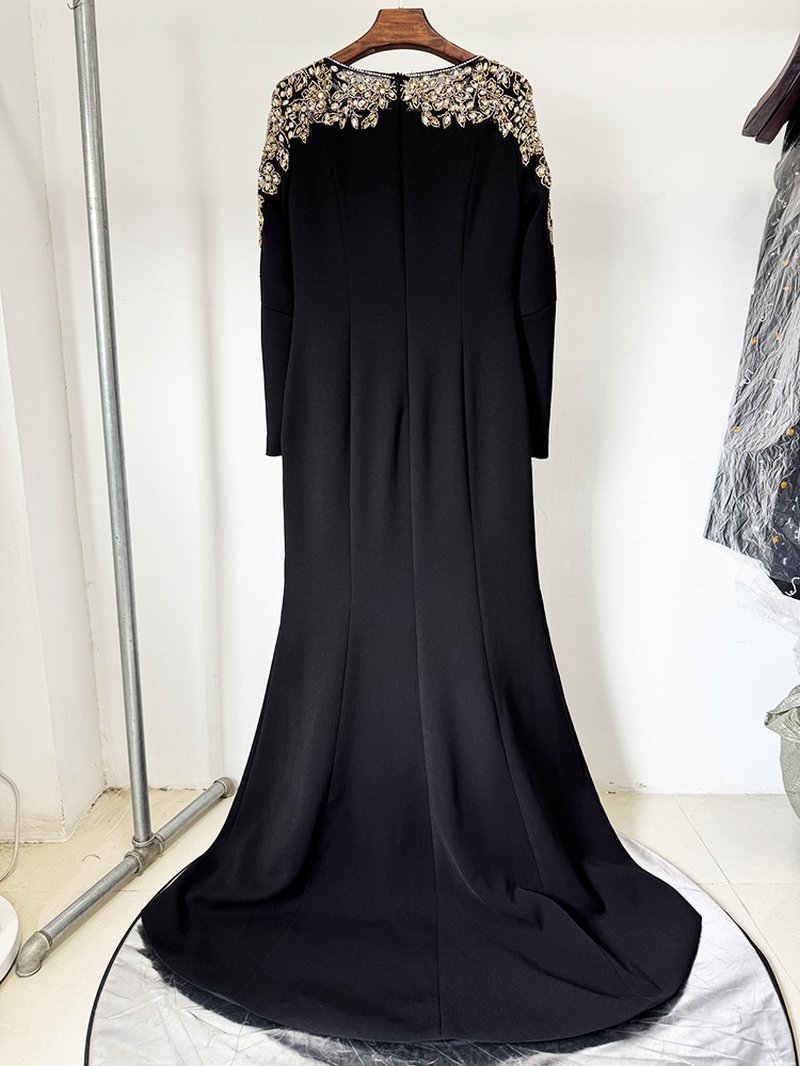 Red Embellished Long Sleeve Maxi Dress H6726