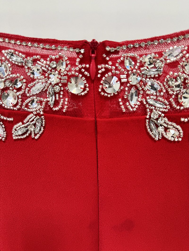 Red Embellished Long Sleeve Maxi Dress H6726