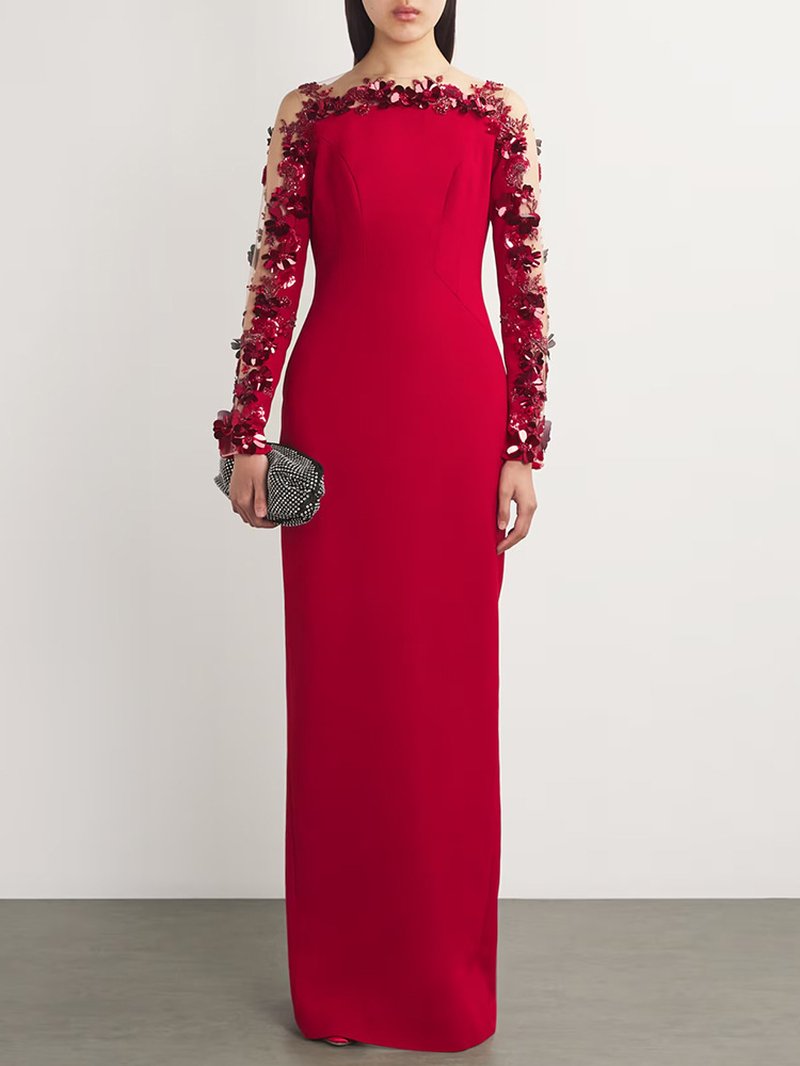 Red Embellished Off-Shoulder Gown H6659