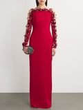 Red Embellished Off-Shoulder Gown H6659