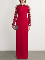 Red Embellished Off-Shoulder Gown H6659