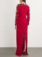 Red Embellished Off-Shoulder Gown H6659