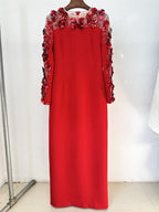 Red Embellished Off-Shoulder Gown H6659