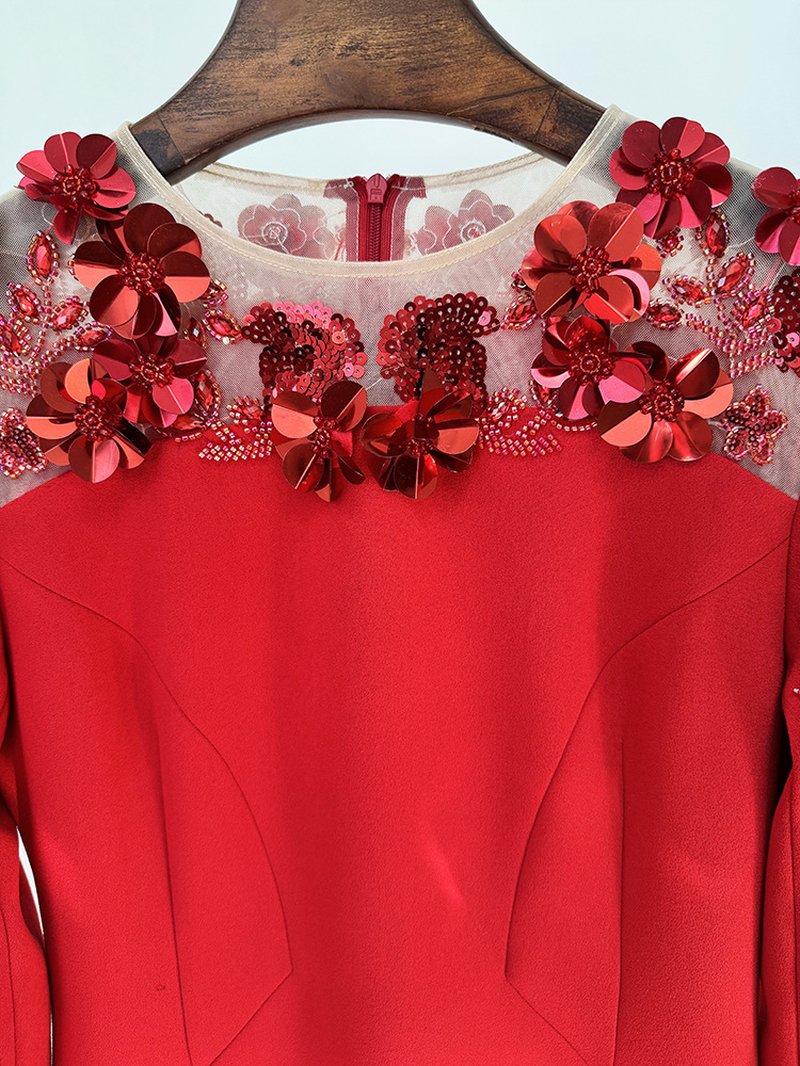 Red Embellished Off-Shoulder Gown H6659