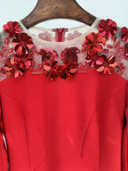 Red Embellished Off-Shoulder Gown H6659