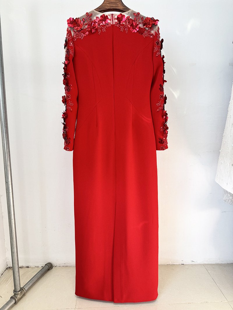 Red Embellished Off-Shoulder Gown H6659