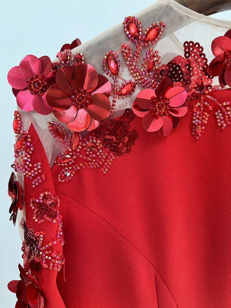 Red Embellished Off-Shoulder Gown H6659