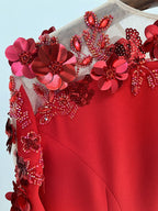 Red Embellished Off-Shoulder Gown H6659