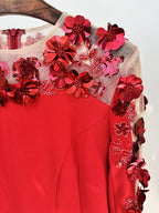Red Embellished Off-Shoulder Gown H6659