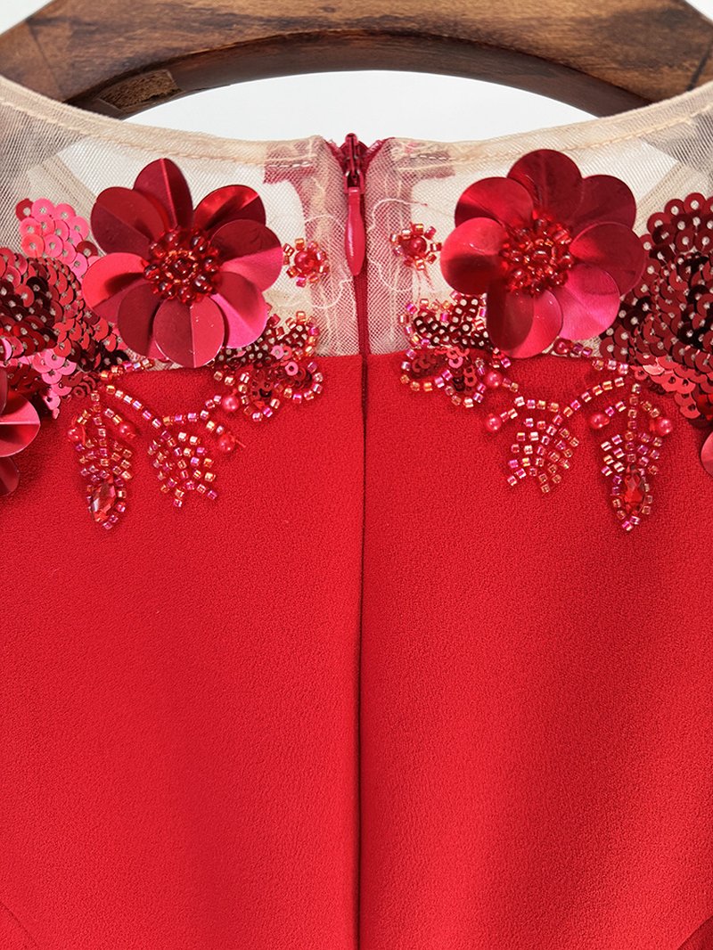 Red Embellished Off-Shoulder Gown H6659