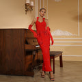 Red Floral Embroidered Halter Gown H6870