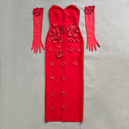 Red Floral Embroidered Halter Gown H6870