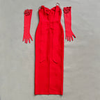 Red Floral Embroidered Halter Gown H6870