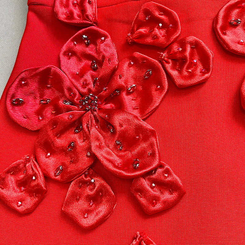 Red Floral Embroidered Halter Gown H6870