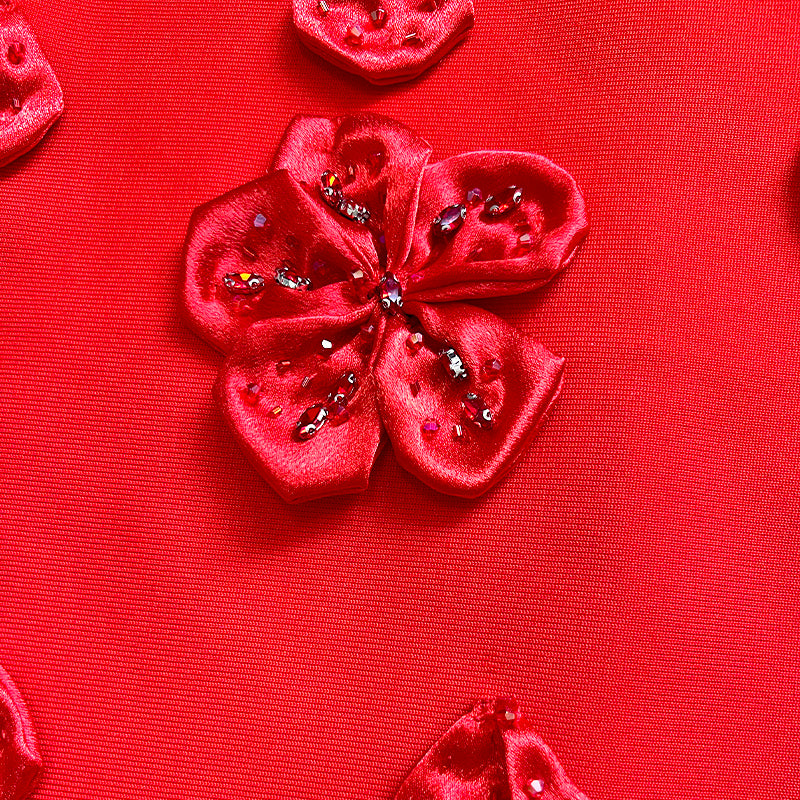 Red Floral Embroidered Halter Gown H6870