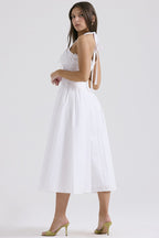 Red Halter Pleated Midi Dress H6291