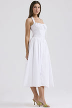 Red Halter Pleated Midi Dress H6291