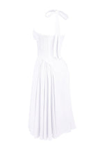 Red Halter Pleated Midi Dress H6291