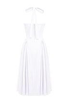 Red Halter Pleated Midi Dress H6291