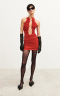 Red Halter Ruched Mini Dress H6009