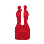 Red Halter Ruched Mini Dress H6009