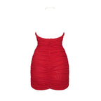 Red Halter Ruched Mini Dress H6009