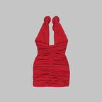 Red Halter Ruched Mini Dress H6009