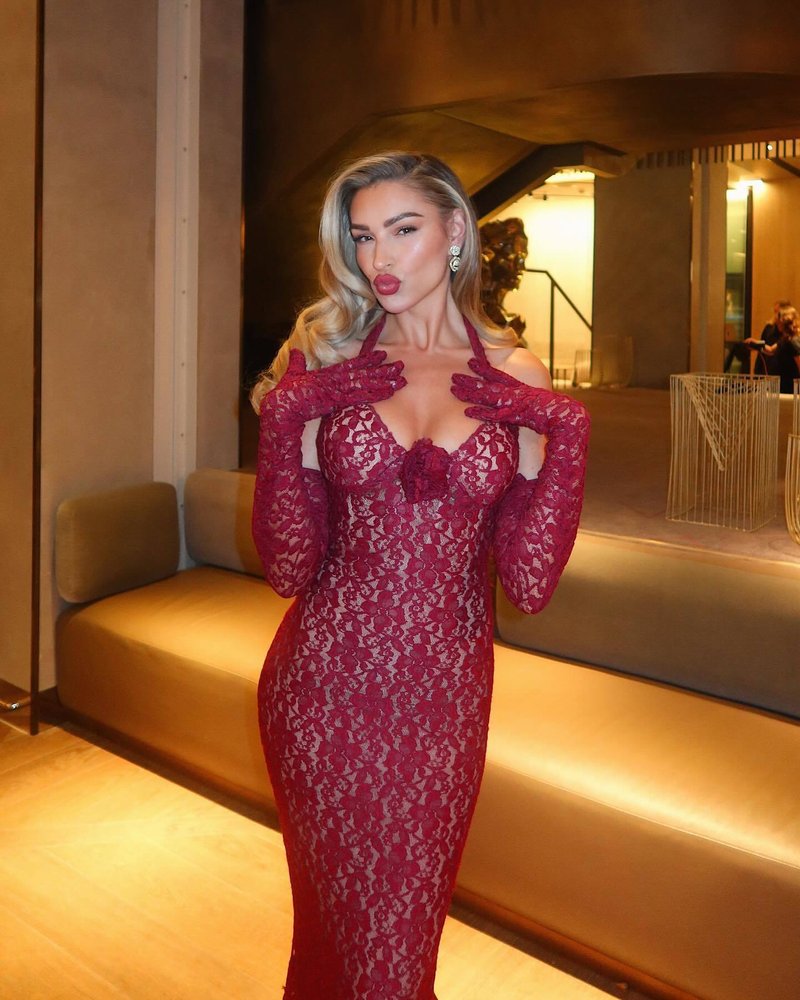 Red Lace Halter Mermaid Gown H6407