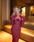 Red Lace Halter Mermaid Gown H6407