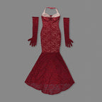 Red Lace Halter Mermaid Gown H6407