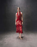 Red Lace Halter Midi Dress H6766