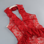 Red Lace Halter Midi Dress H6766