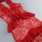 Red Lace Halter Midi Dress H6766