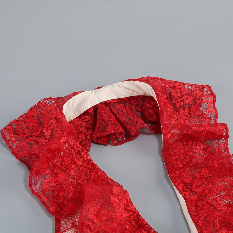 Red Lace Halter Midi Dress H6766