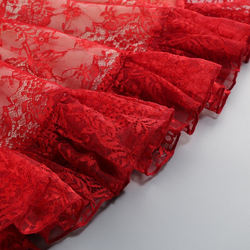 Red Lace Halter Midi Dress H6766