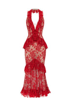 Red Lace Halter Midi Dress H6766
