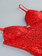 Red Lace Sequin Strappy Maxi Dress H6673