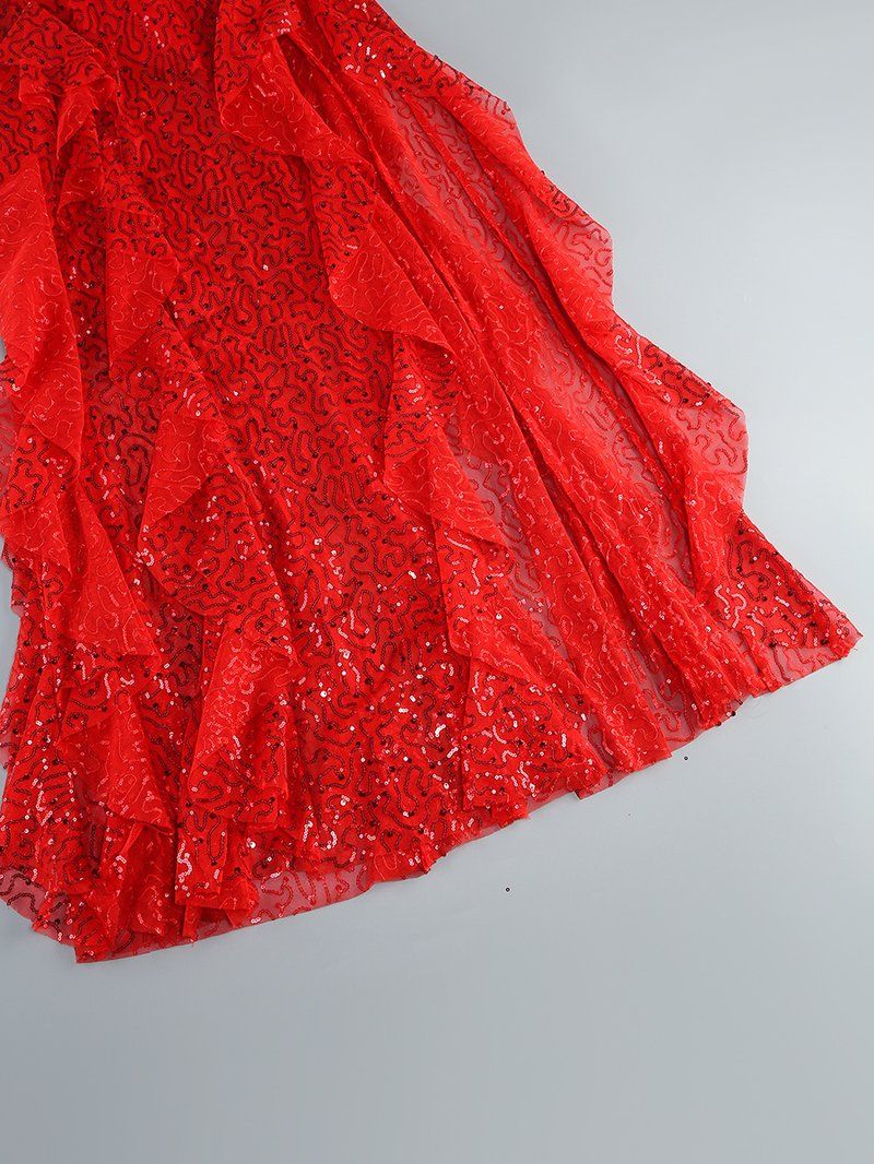 Red Lace Sequin Strappy Maxi Dress H6673