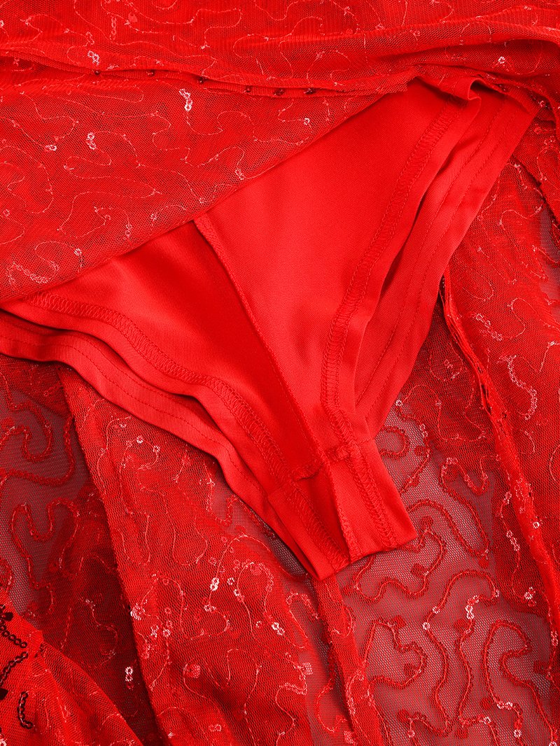 Red Lace Sequin Strappy Maxi Dress H6673