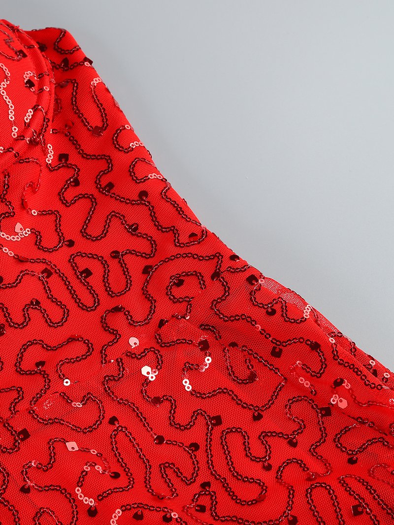 Red Lace Sequin Strappy Maxi Dress H6673