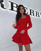 Red Long Sleeve Flare Mini Dress H3379
