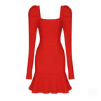 Red Long Sleeve Flare Mini Dress H3379